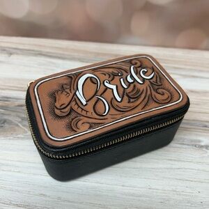 Tooled Leather Travel Jewelry Case, Bridal Gift, Wedding, Jewelry Box, For Her